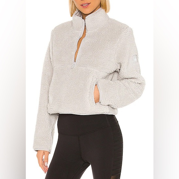 Alo Yoga Shanti Half Zip Sherpa in Dove Grey Womens XS Crop - Picture 1 of 9